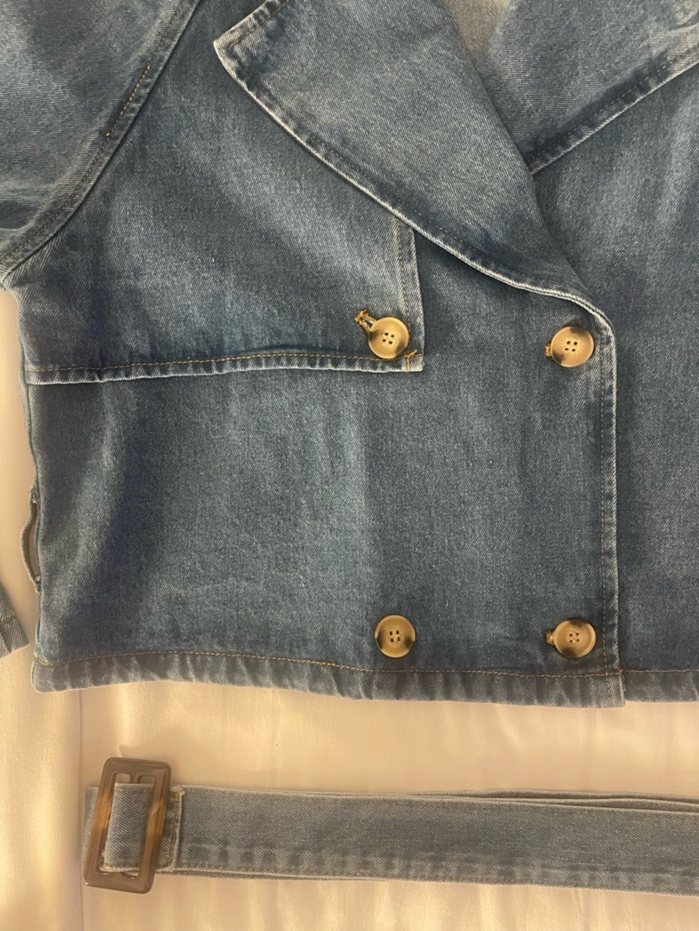 Cropped Denim Trench Coat / Jacket, Transitional Outerwear, Sz S.M,L by Veveret - Picture 4 of 13